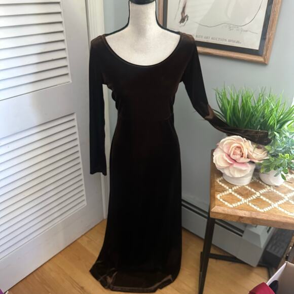 Vintage EDDIE BAUER Dress Womens Small Brown Velvet Maxi Retro Y2K Grunge Fall - Picture 1 of 15